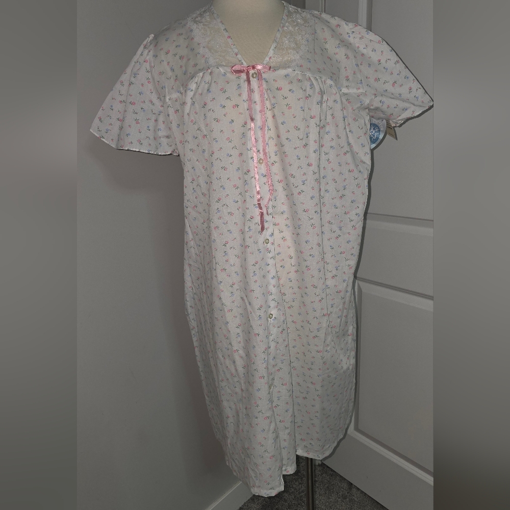 Coffee Time JCPenneys Vintage NWT Floral Button-Down Nightgown XL Made In USA